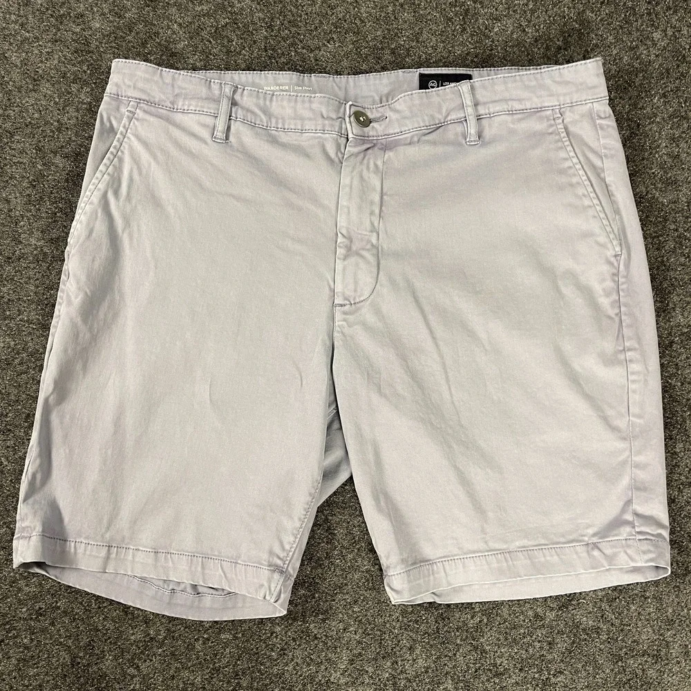 AG Wanderer Slim Shorts Mens 38 Gray Stretch Chino Casual Flat Front